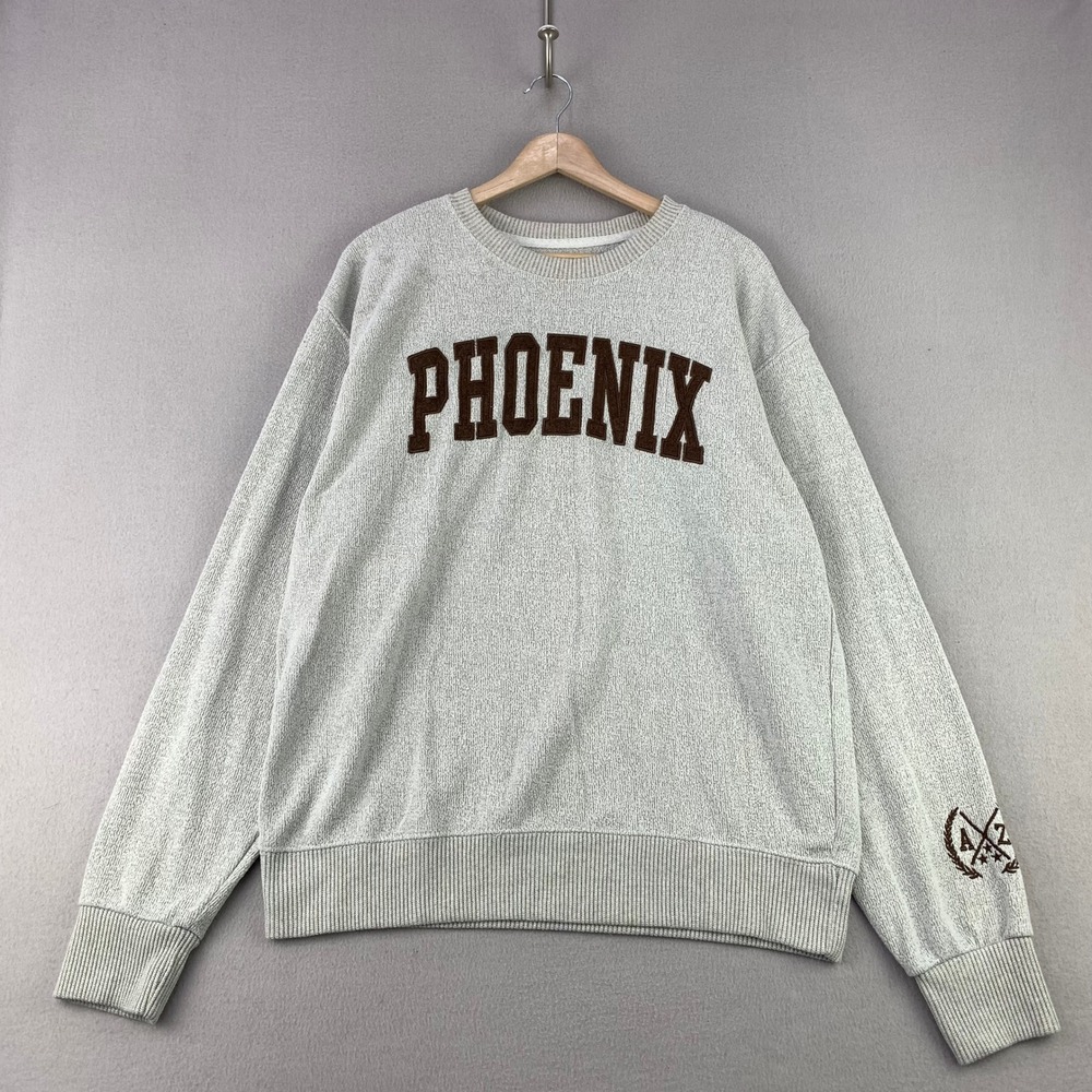 NY Popular Crewneck Sweatshirt XL Grey Phoenix Varsity Spell-Out Terry Fleece